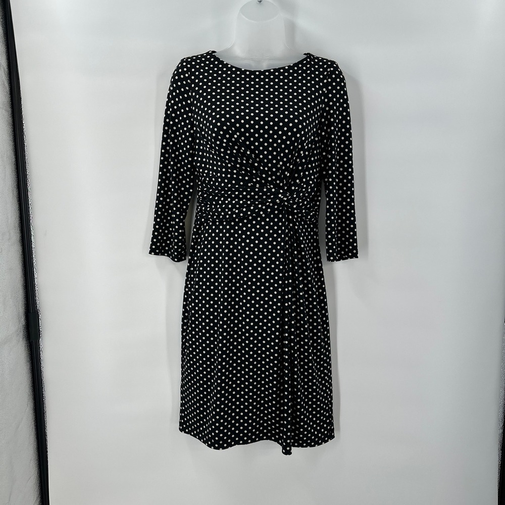 The Limited Dress Small Black Polka Dot‎ 3/4 Sleeve Knit Twist Front Stretch